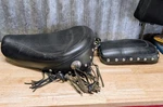 Harley Davidson Sportster Mustang Solo Seat And Pad Black Leather Studded. Fixed Price $285.00.