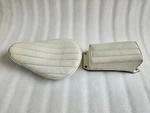 White Leather Vert Rib Chopper Solo Seat & Pillion Pad Tuck Roll Harley Bobber. Fixed Price $147.00.