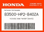 Honda Genuine Cover, Tank *NH196* (white) 83500-HP2-840ZA. Fixed Price $44.44.