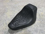 Drag Specialties Motorcycle Seat With Flame And Iron Cross Stitching. Fixed Price $135.00.
