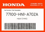 Honda Genuine Seat (TYPE1) 77100-HN1-A70ZA. Fixed Price $302.82.